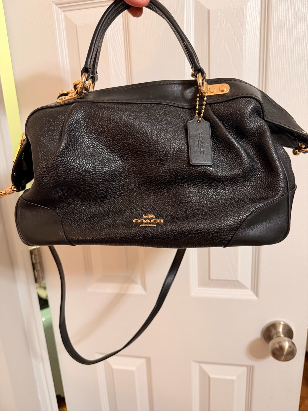 Coach Black Pebbled Leather Satchel with Gold Accents